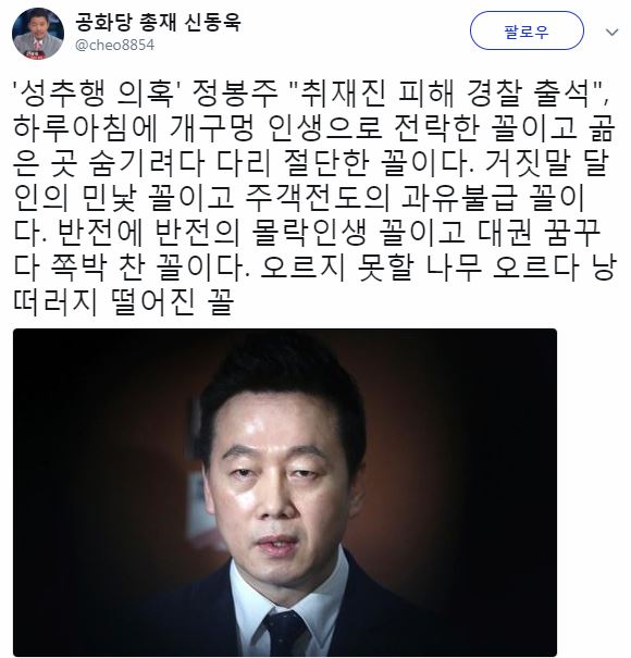 신동욱, '성추행 의혹' 정봉주에 