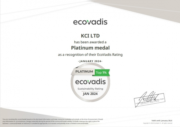 KCI가 글로벌 ESG 평가기관인 '에코바디스'(EcoVadis)’로부터 획득한 플래티넘 메달 인증서