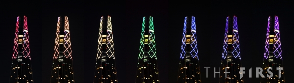 롯데월드타워, 일곱 색깔 희망의 무지개 전등 건물 외벽에 밝혀