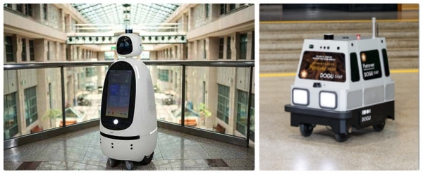 안내서비스 및 순찰에 특화된 '이로이'(왼쪽)와 야외 순찰용 자율주행 로봇 '패트로버2'(사진: 도구공간)