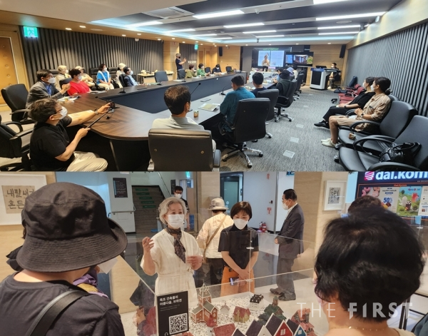 위)아트콘서트 개최 모습 (아래)도자건축예술 전시회에서 김현작가 설명 모습
