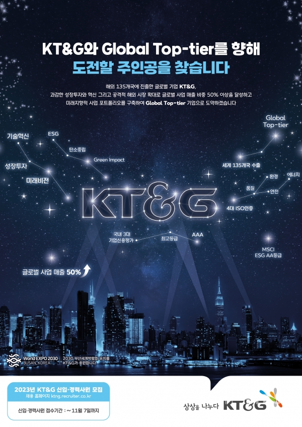 ‘KT&G 2023년 신입·경력사원 채용공고’ 포스터 1부