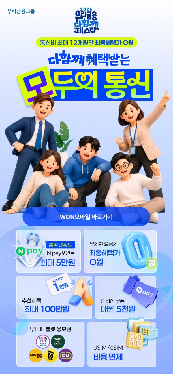 우리은행, 청년·급여이체 고객별 통신요금제…‘WON모바일’ 특화상품 확대
